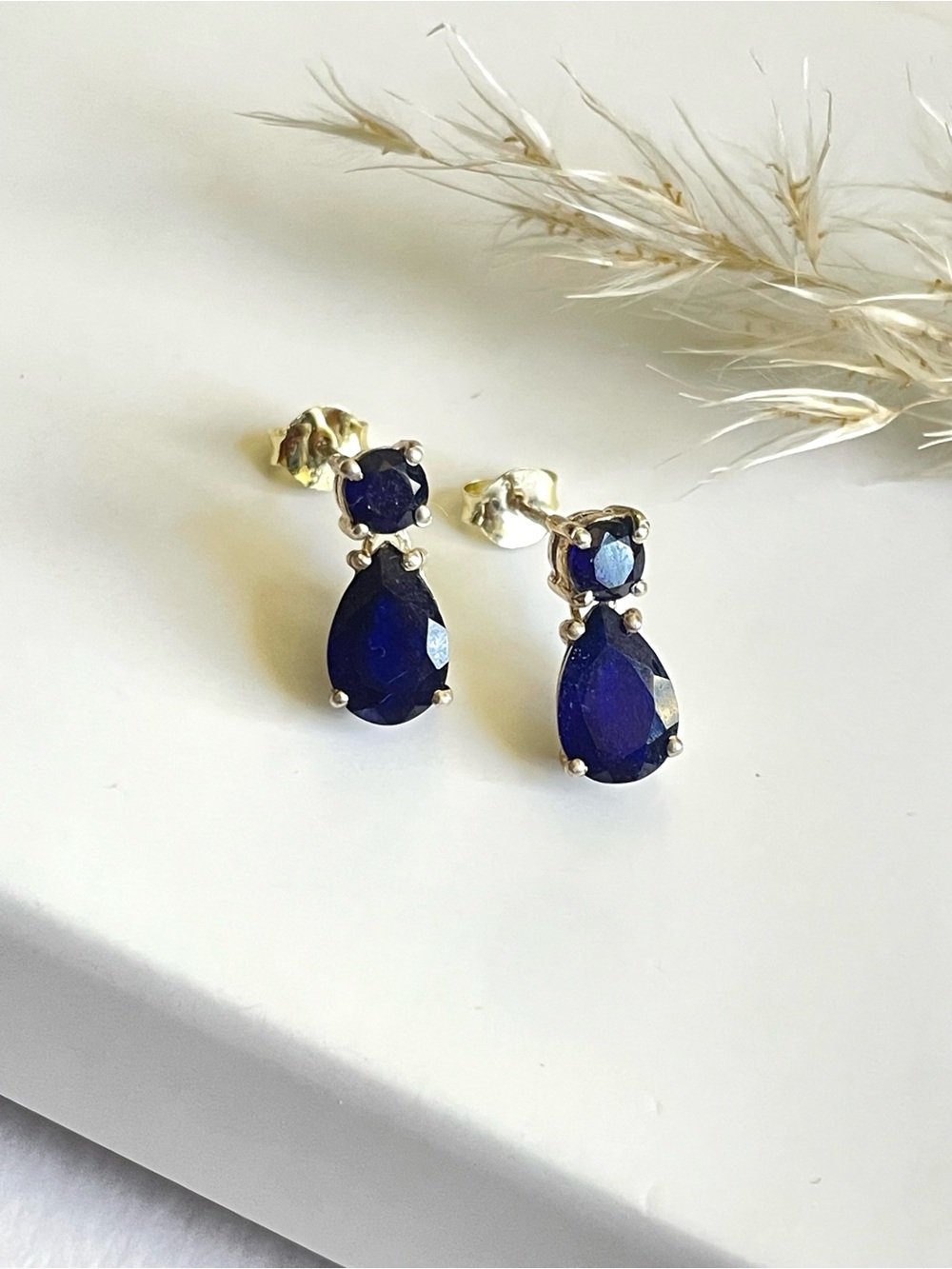 Natural Blue Sapphire  Dangle Earrings 
In 925 Sterling Silver (1/2 inch)